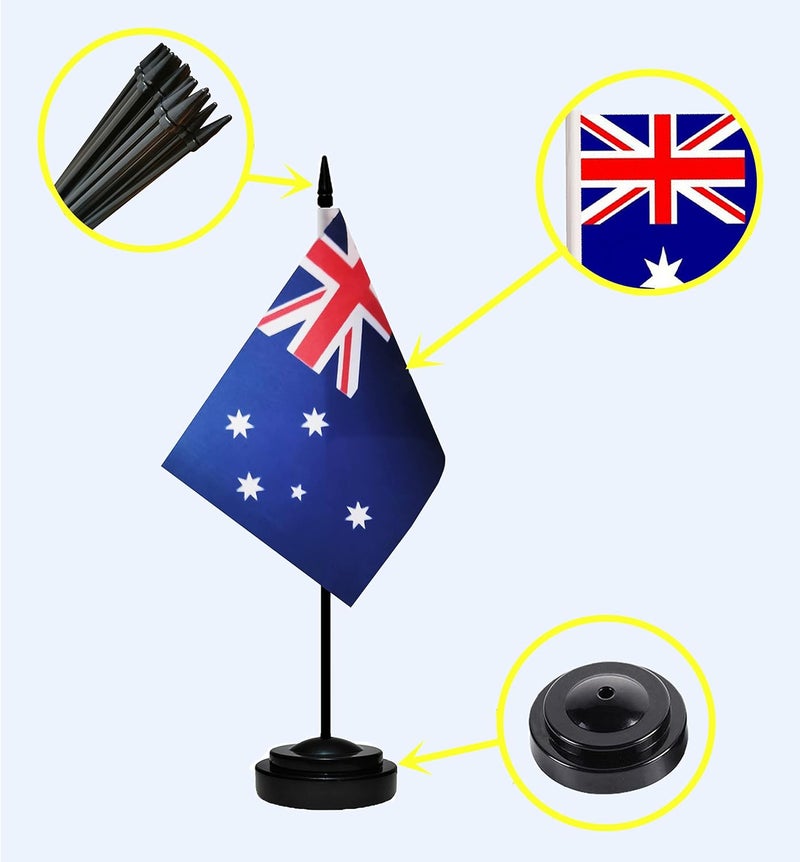 tibijoy Australia Flags Australian Small Mini Desk Flags Set Small Mini Australia Flags Table Flag with 13" Black Pole, Black Base and Spear Top, Miniature Australian Deluxe Desktop Flag, Home Decoration, Office Decoration, Festival Celebrations(12 Pack ) - Image 3